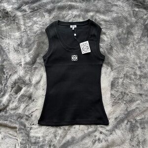 Loewe Black Ribbed Tank with White Anagram Embroidery